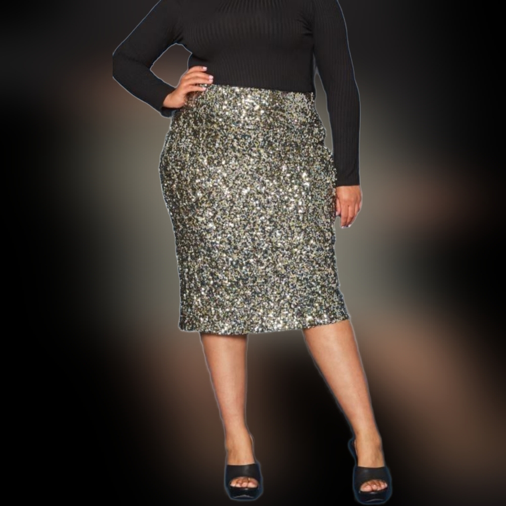 TORRID Women Plus Size Chic Gold Shimmer/Glitter Stretch Skirt Lined Pull On 26
